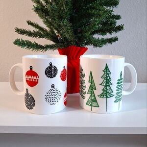Set of 2 Starbucks 2015, 2016 Christmas Ornaments Trees Coffee Mugs 12oz